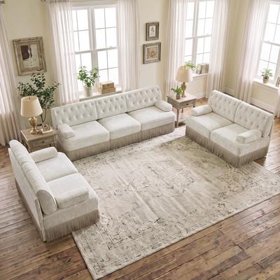 GDFStudio - Chesterfield 3-Piece Velvet Upholstered Sofa Set with Button Tuft & Tassel Skirt