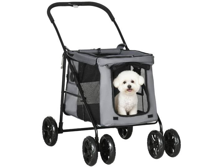 PawHut Poussette chien poussette pour chien pliable coussin inclus roues avec frein tissu 600D Oxford acier pour animaux moins d