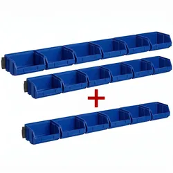 Wandschienen mit Sichtlagerkästen, kleine Kästen - 2+1 GRATIS, blau
