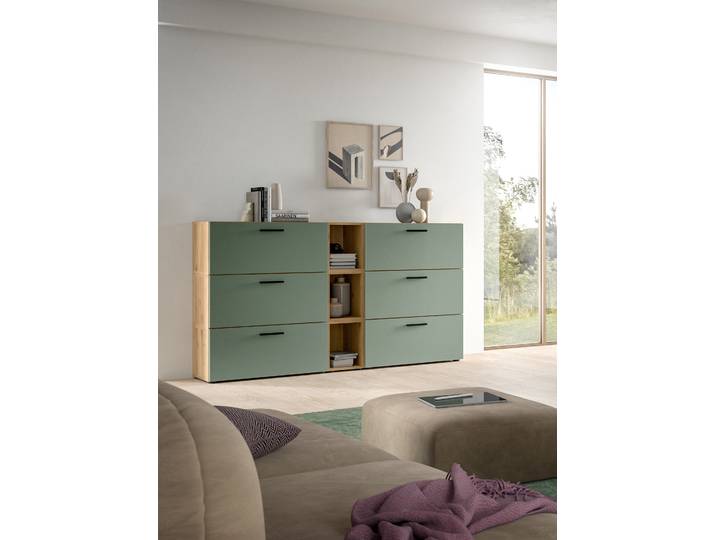 Buffet The One modèle C 99cm Vert/Marron/Vert fumée/Imitation chêne Artisan