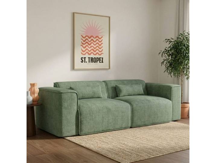 Canapé droit fixe NUNA 3 places tissu vert