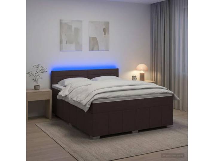 Boxspringbett mit Matratze Dunkelbraun 140 x 200 cm Mehrfarbige LED-Leuchten, verstellbares Kopfteil, Taschenfedern, mittlere Steifigkeit, Holzstruktur, Bezüge