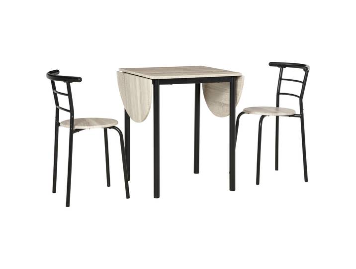 HOMCOM Ensemble table ovale extensible et 2 chaises - table à rabats - métal et MDF - noir et naturel