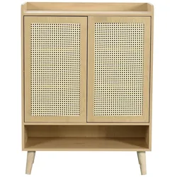 Merax Sideboard aus natürlichem Rattan, Kommode  Mit Holzgriffen und Massivholzbeinen. Maße: B80/H105/T35 cm