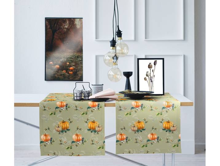 Chemin de table Automne type E 48 x 0 x 140cm Vert/Vert