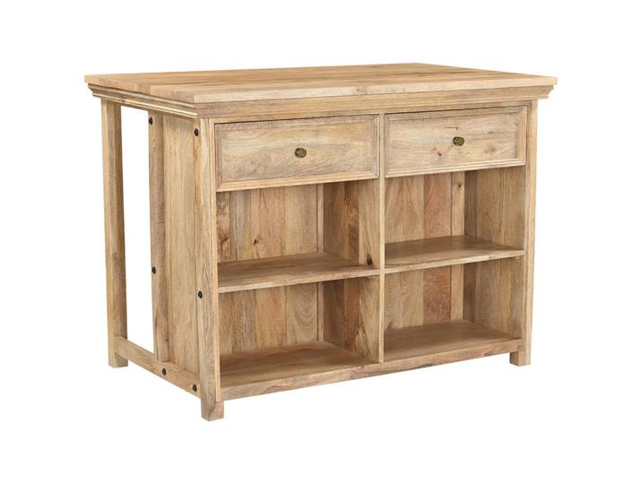 Livetastic Kücheninsel, Natur, Holz, Metall, Mangoholz, massiv, 2 Schublade(n) Schubladen, 125x94x80 cm, Küchen, Küchenmöbel, Kücheninseln