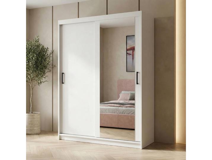 BEAUTYSOFA Schwebetürenschrank HELA 120 cm Weiß – 2-türig Moderner Kleiderschrank mit Spiegel und Schiebetüren