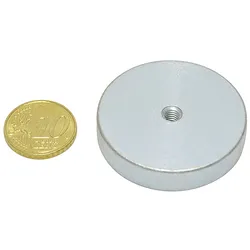5 Neodym-Topfmagnete mit Innengewinde 40 mm, Neodym, Stahl, silber