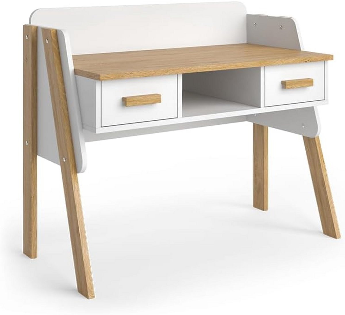 In hoogte verstelbaar bureau met lades - Wit/Eiken - Compact