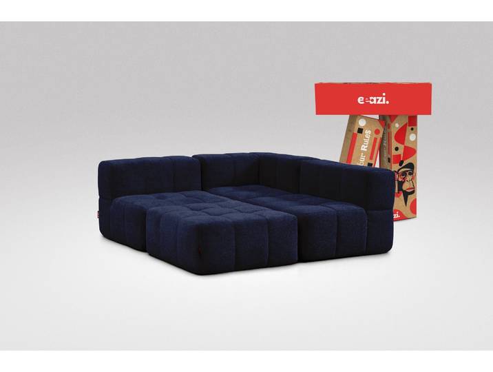 4-tlg. Modulsofa Blau – 1 Eckteil, 2 Mittelteile, 1 Hocker