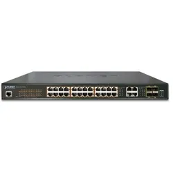 Planet 24-Port 10/100/1000Mbps 802.3at PoE + 4-Port Gigabit (28 Ports), Netzwerk Switch, Schwarz