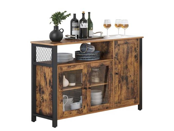 VASAGLE Sideboard, Küchenschrank, mit 3 Türen, 33 x 110 x 75 cm Aufbewahrungsschrank, für Wohnzimmer, Küche, Esszimmer, Industriestil, Gelbbraun-Schwarz, DAXTON Kollektion LSC096B01