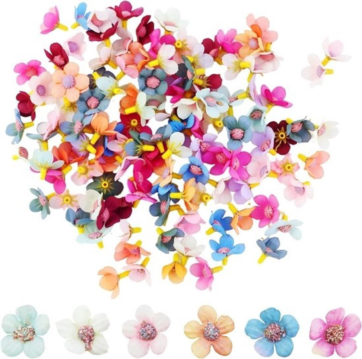 Mini Madeliefjes Kunstbloemen Bloemkoppen - 125 stuks - Veelkleurig - Zijdedoek