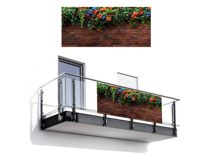 MuchoWow Balkon-Sichtschutz - Blumen - Wand - Grün - Orange - 200x90 cm, Rotbraun, Kunststoff, Rechteckig, 200x90 cm, Sonnen- & Sichtschutz, Sichtschutz Garten
