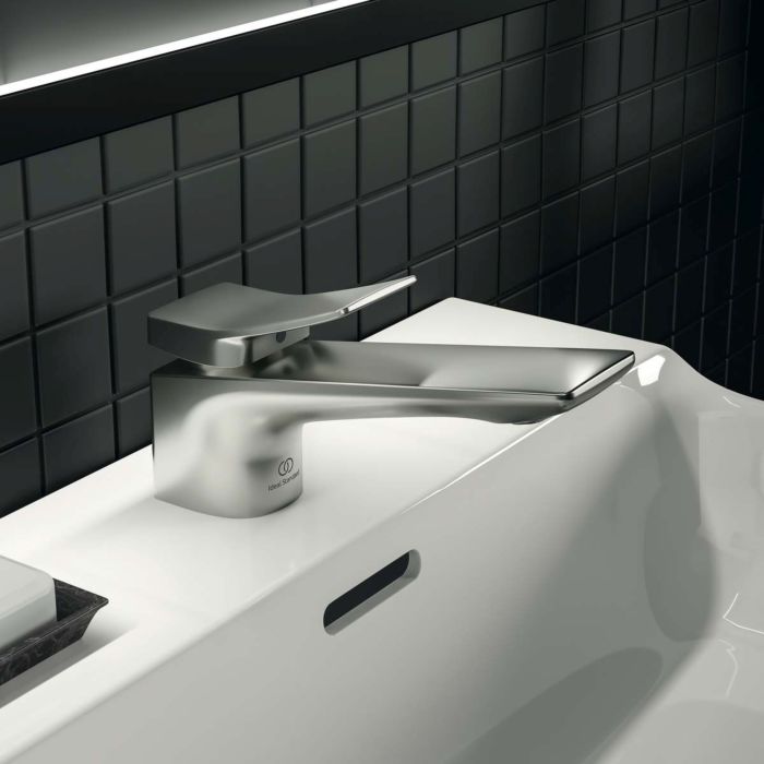Ideal Standard Waschtischarmatur BC753GN mit Ablaufgarnitur, Ausladung 132mm, Silver Storm