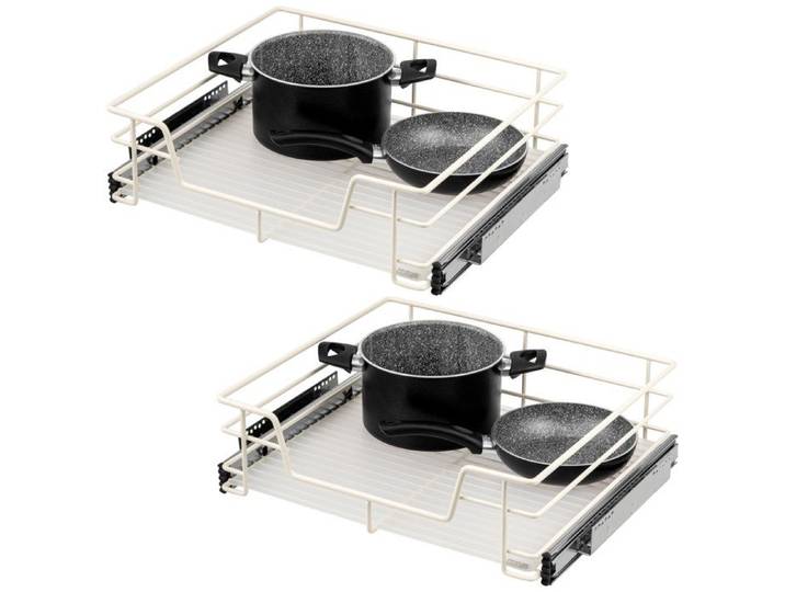 bremermann Tiroirs télescopiques lot de 2 - 60 cm avec étagère tiroir de cuisine à équiper en métal (blanc crème)