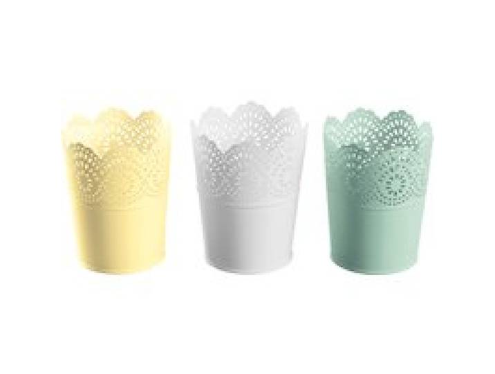 LIVARNO HOME Cache-pots Nostalgie, pour intérieur et extérieur. (set de 3 ronds petit vert/jaune)