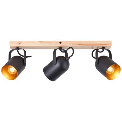 BRILLIANT Deckenstrahler "Tronte", schwarz (goldfarben, schwarz, holz), 3, H: 17,5cm, 1 Stk., Leuchten, 58 cm Breite, E14, schwenkbar, Metall/Holz, goldfarben/schwarz/braun, Deckenstrahler