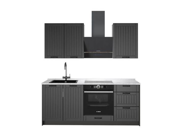 Vicco Küchenzeile Fame-Line, Dunkelgrau/Anthrazit, 190 cm, AP Marmor