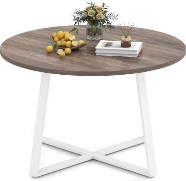 Lirago 47 Inch Round Dining Table with Stable X-shaped Base and Round Thickened Tabletop