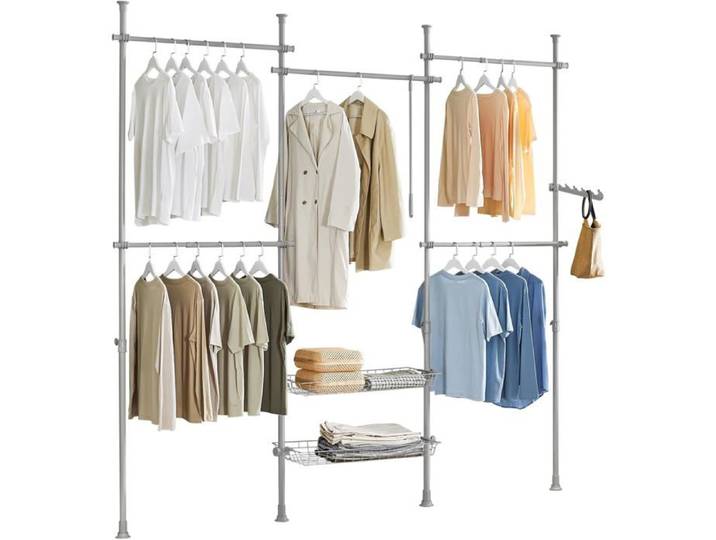 Portant à Vêtements Télescopique - SoBuy - KLS04-II-HG - Réglable - Gris - Assemblage Facile