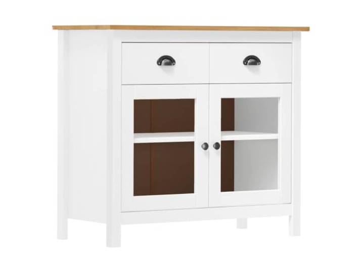 RJPLMFV Anrichte, weiß, 90 x 40 x 80 cm, massives Kiefernholz 2 Regale, 2 Schubladen mit Griffen, Aufbewahrung für Wohnzimmer