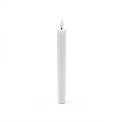 Relaxdays LED Stabkerzen, 2er Set, HxD: 25 x 2 cm, flackernde Flamme, Echtwachs, Rillen, flammenlose Kerzen, weiß