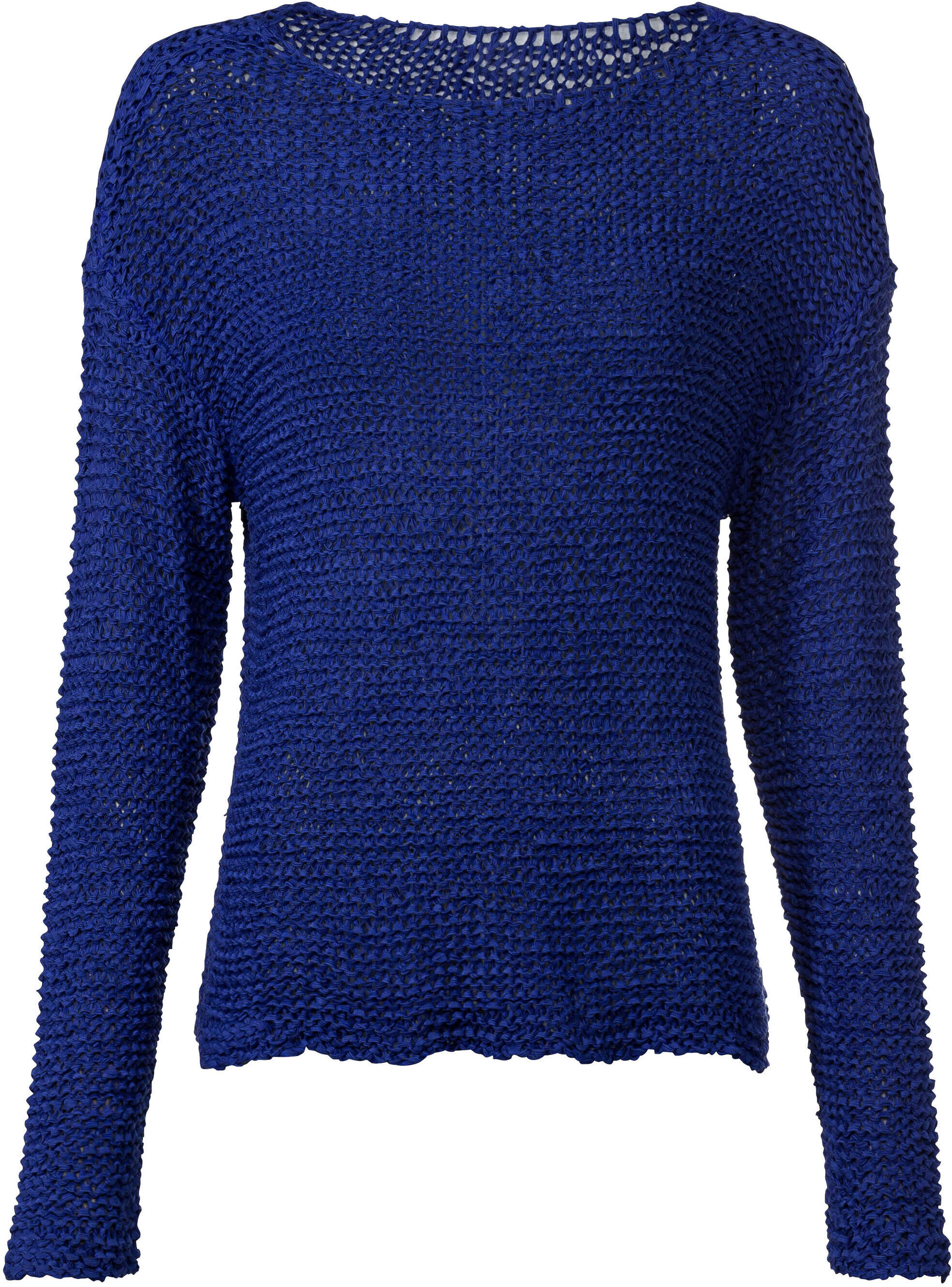 Strickpullover HEINE "Pullover Rundhalspullover aus Bändchengarn", Damen, Gr. 38, blau (royalblau), Modisch, Rundhals, Pullover Strickpullover