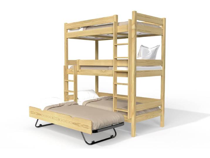 Lit superposé 4 places 90x200 en bois massif ABC 90x200 Miel