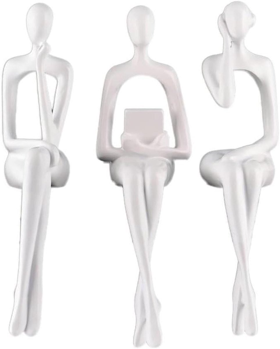 Decoratief Beeld Abstract Denker Design - Wit Hars Sculptuur - Breedte: 21 cm