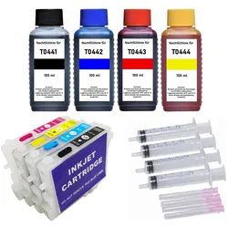Wiederbefüllbare Tintenpatronen wie Epson T0441-T0444 + 400 ml Nachfülltinte