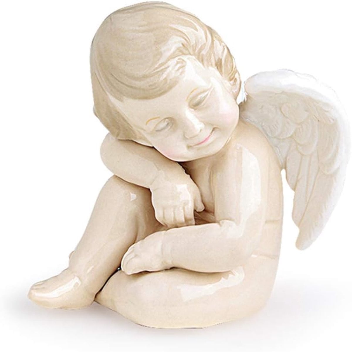 Wit Porseleinen Engel Decoratief Beeldje Hoogte: 10 cm