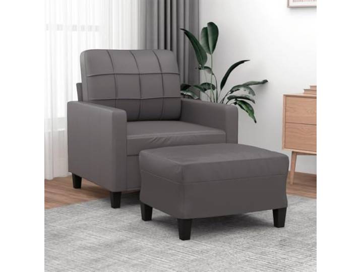 HEFZGDB Grauer Sessel mit Hocker 60 cm Kunstleder Langlebiges Polstermöbel Modernes Design Robustes Gestell Bequeme Sitzfläche Schmutzabweisende Oberfläche Luxuriöser Look Stabiles