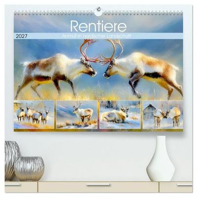 Rentiere. Anmut in nordischer Landschaft (hochwertiger Premium Wandkalender 2027 DIN A2 quer), Kunstdruck in Hochglanz