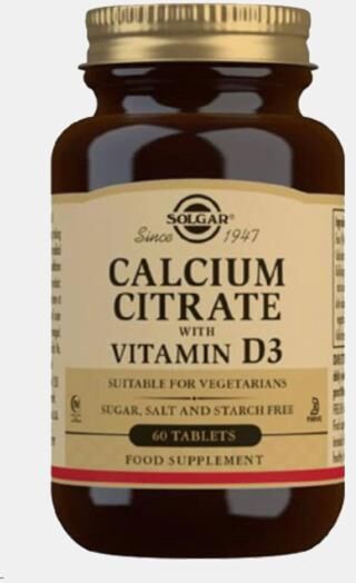 SOLGAR CITRATO DE CALCIO + VIT. D3 60 COMPRIMIDOS