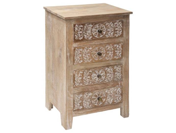 Chiffonnier 4 tiroirs bois de manguier sculpté à la main SHIREL
