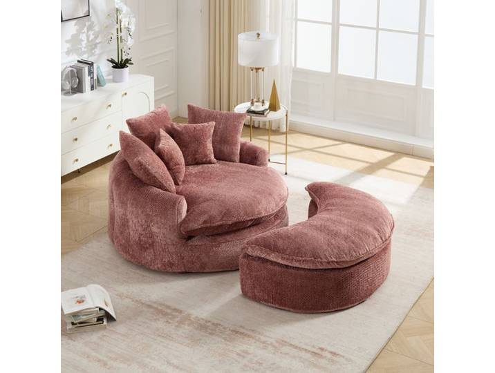 HOMVRA Fauteuil lounge rond 190 5 cm avec repose-pieds et coussins polyester rose