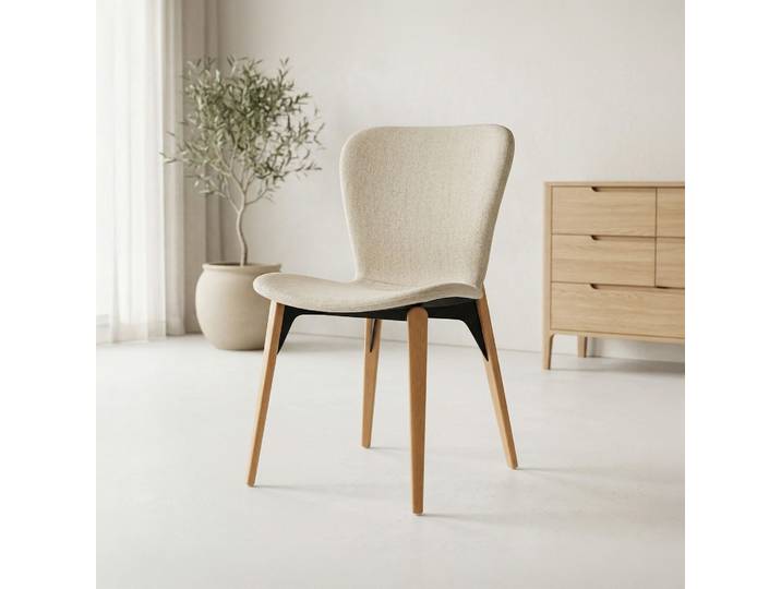 Chaise de salle à manger en tissu bouclé blanc et pieds en frêne clair - Paragon