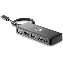 HP Portable USB-C Hub (USB-C, 4 Ports), Dockingstation + USB Hub, Schwarz