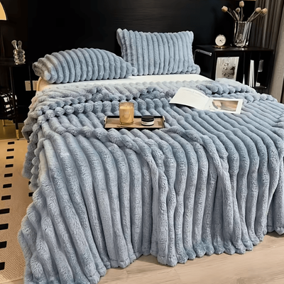 Inspire Curations Thick Wide Striped Flannel Sofa And Bed Blanket blue 180x200cm