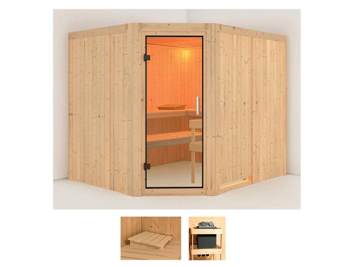 Sauna KARIBU Marit , beige (naturbelassen), ohne Ofen, (ohne Ofen), Saunen, Sauna, ohne Ofen
