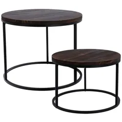 WellHome - Set mit 2 Beistelltischen aus Metall Ø50/60cm in der Farbe Braun