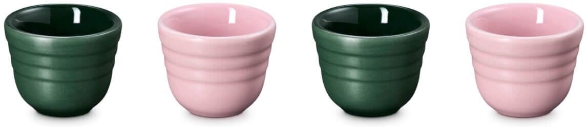 Le Creuset Serenity Collection Set of 4 Stoneware Footless Egg Cups - Foret & Sugar Pink
