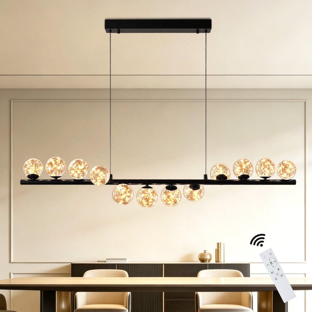 Blue Elephant 12 - Light LED Dimmable Linear Kitchen Island Pendant with Remote Control Included Black 20cm H X 120cm W X 12cm D