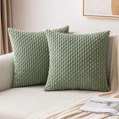 DynamicDeals Boho Corduroy Throw Pillow Covers For Couch And Bed Farmhouse Striped Cushion Covers green 19.69 Inches