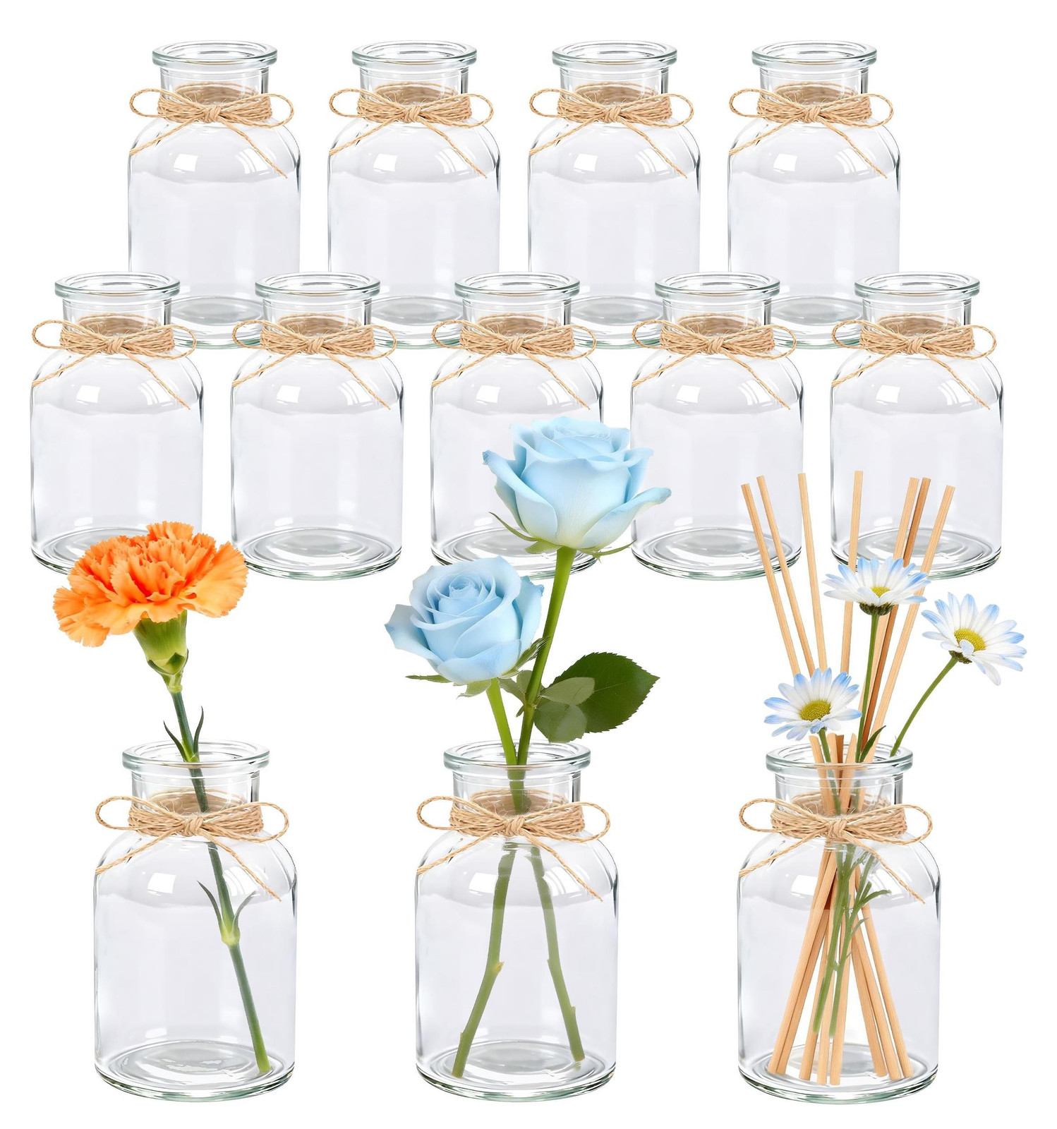 Set van 12 breukbestendige glazen vazen voor bloemen