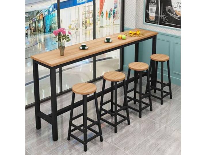 KERIVO Bartisch Bistrotisch Rechteckig Stehtisch Küche,Bartisch für Küche,minimalistischer Design,für Garten, Balkon, Terrasse Heller Nussbaum + Schwarz＋2Hocker 120×40×100cm