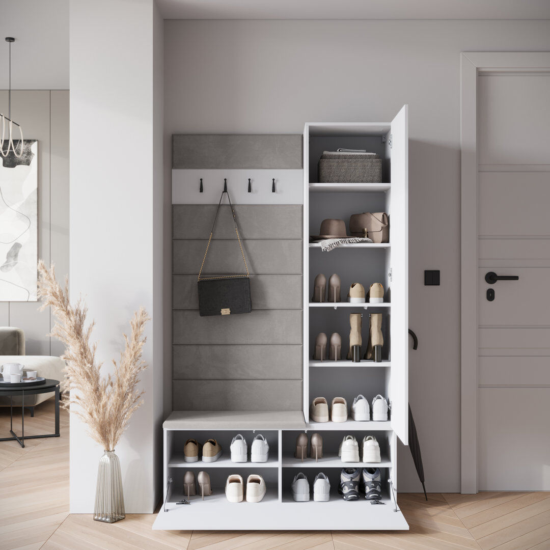 17 Stories Hall Tree 115cm Wide with Shoe Storage White 231.9cm H X 115cm W X 37.5cm D