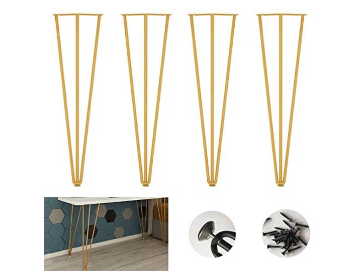 4 Haarnadel-Tischbeine, robuste Metallbeine for Möbel, Couchtischbein mit 3 Stangen im industriellen Stil, 10 mm Stahl, for Laptop-Tisch, Büro, Schreibtisch, Esstisch, TV-Ständer, Schrank, mit Schutzf