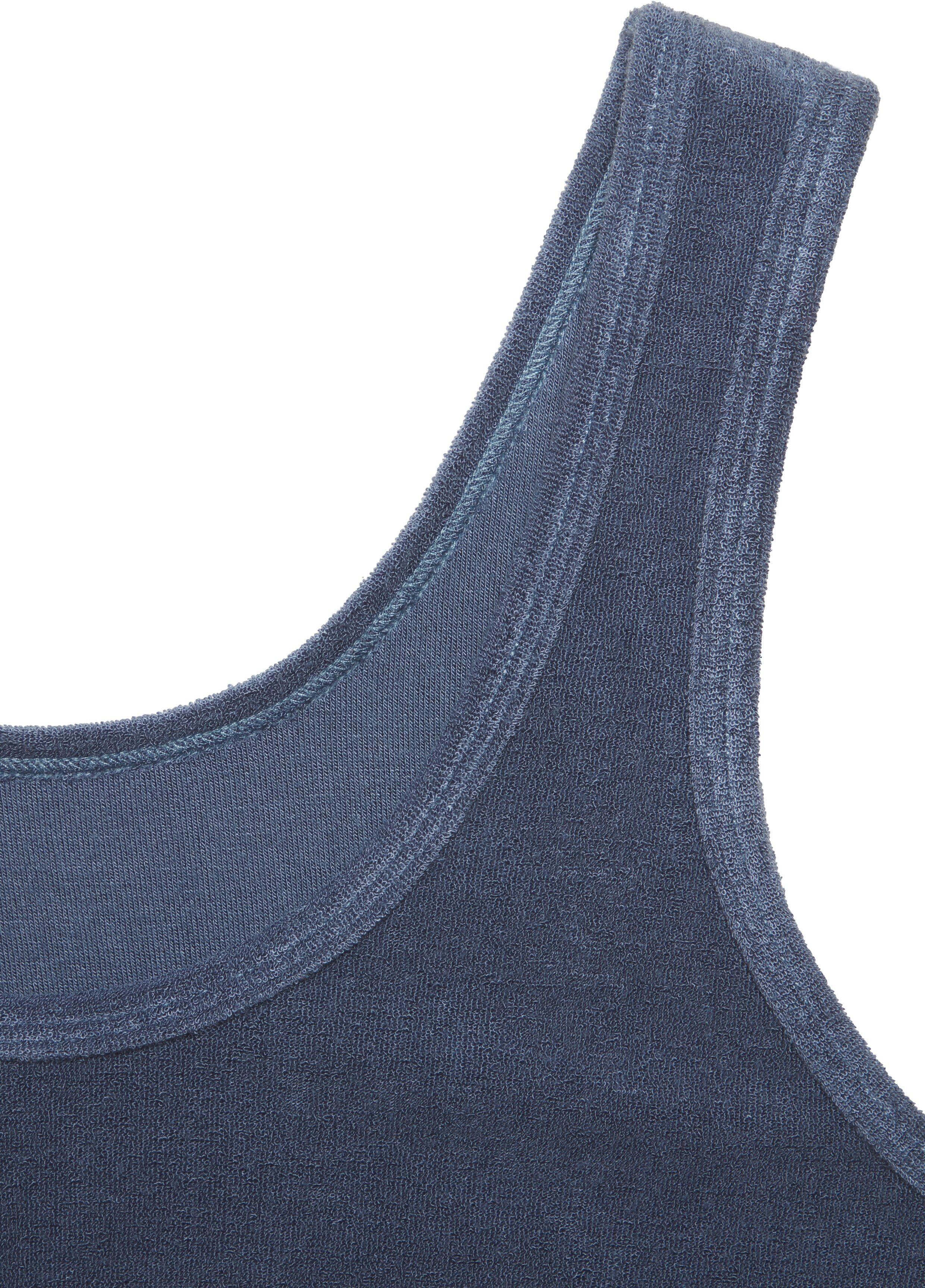 Crop-Top H.I.S, Damen, Gr. 48/50, blau (marine), Frottee, Obermaterial: 75% Polyester, 25% Viskose, unifarben, Basic schmal, Rundhals, Tops Crop-Top, extra softe Qualität marine 48/50